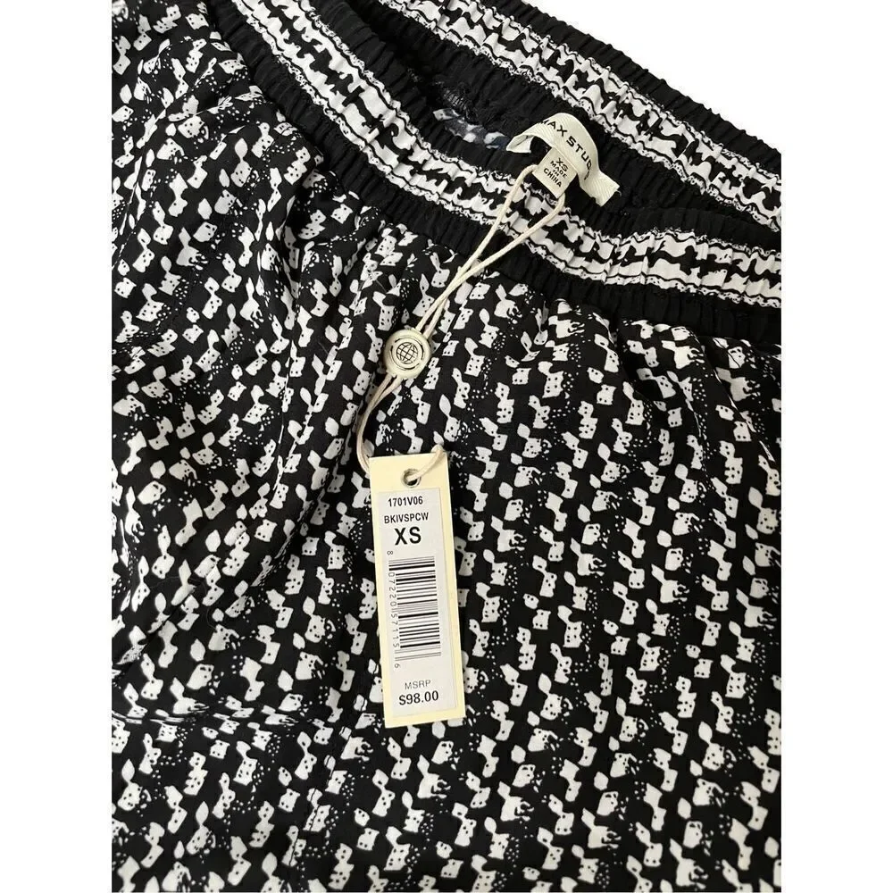 NWT Max Studio Elastic Geometric Black and White Pull‎ On Pants